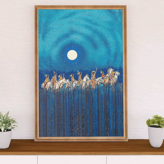 Native American Tribe Poster Prints | Riding Horse At Night | Wall Art Gift for American Indians