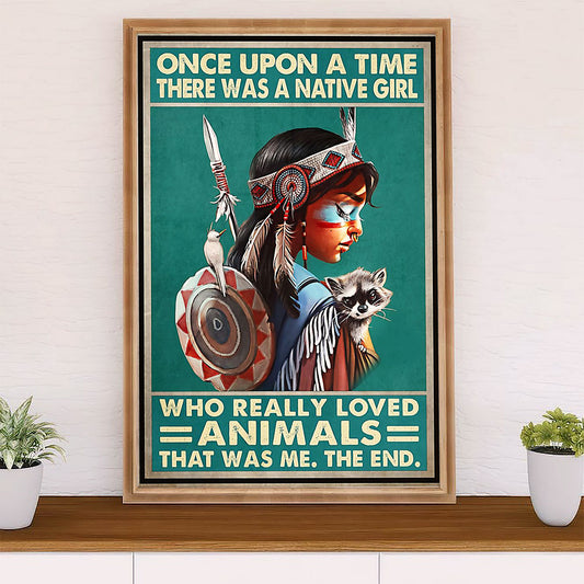 Native American Tribe Poster Prints | Native Girl Loves Animals | Wall Art Gift for American Indians