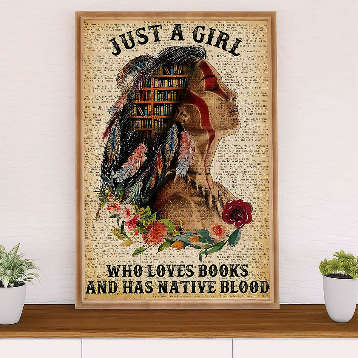 Native American Tribe Canvas Wall Art Prints | Native Girl Loves Books | Gift for American Indians