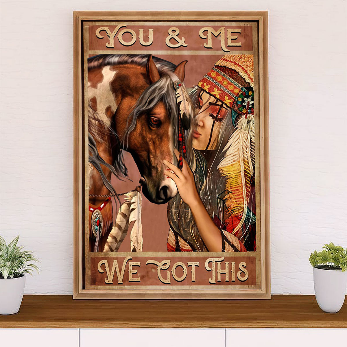 Native American Tribe Canvas Wall Art Prints | Native Girl & Horse | Gift for American Indians