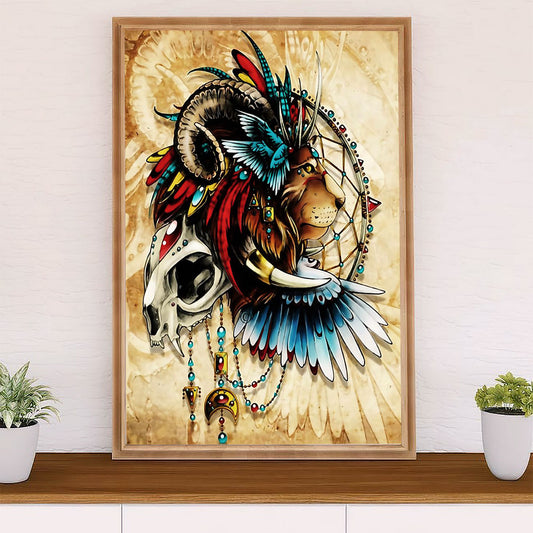 Native American Tribe Poster Prints | Native Lion | Wall Art Gift for American Indians
