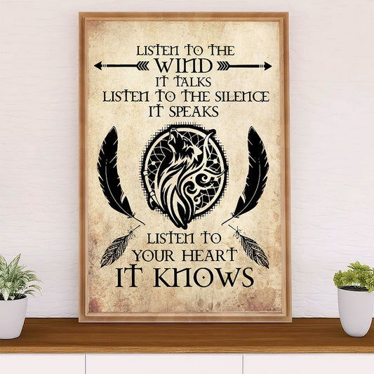 Native American Tribe Poster Prints | Listen To The Wind | Wall Art Gift for American Indians
