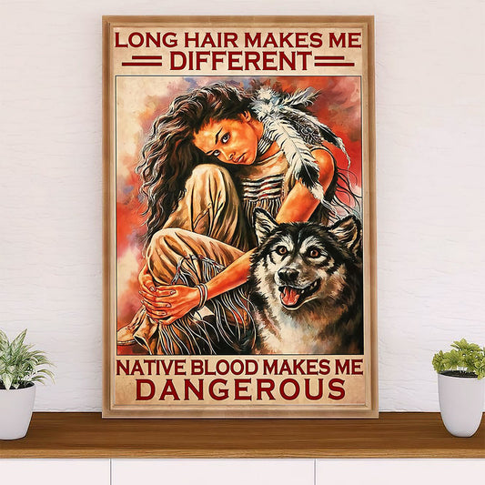 Native American Tribe Poster Prints | Long Hair Native Girl | Wall Art Gift for American Indians