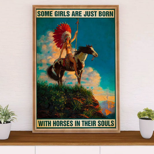 Native American Tribe Poster Prints | Native Girl & Horse | Wall Art Gift for American Indians