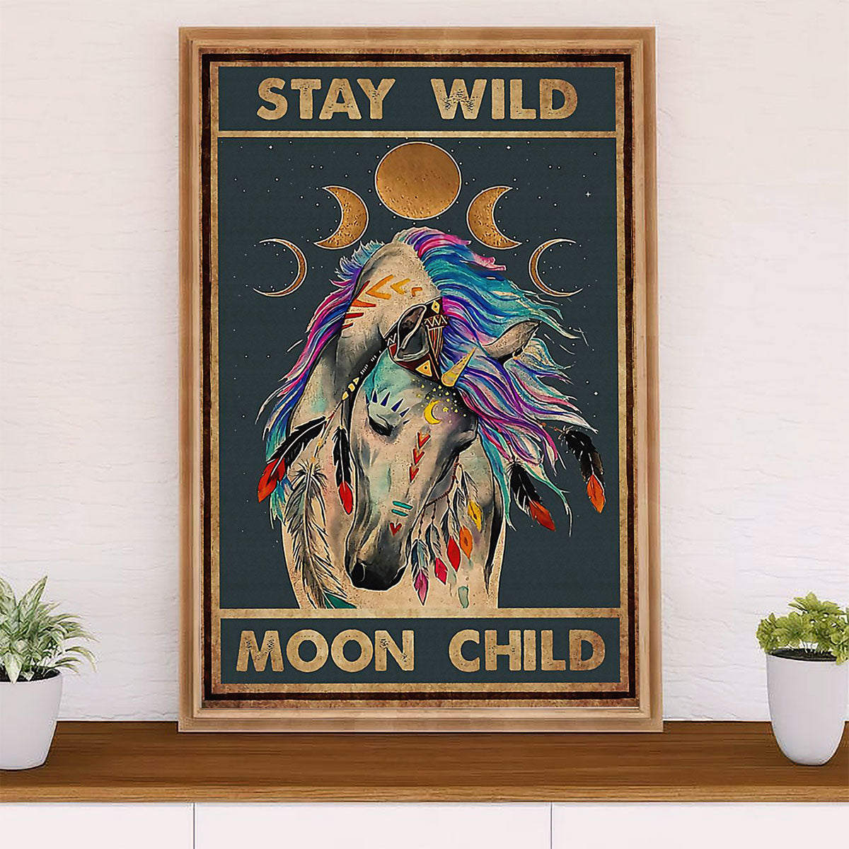Native American Tribe Canvas Wall Art Prints | Stay Wild Moon Child | Gift for American Indians