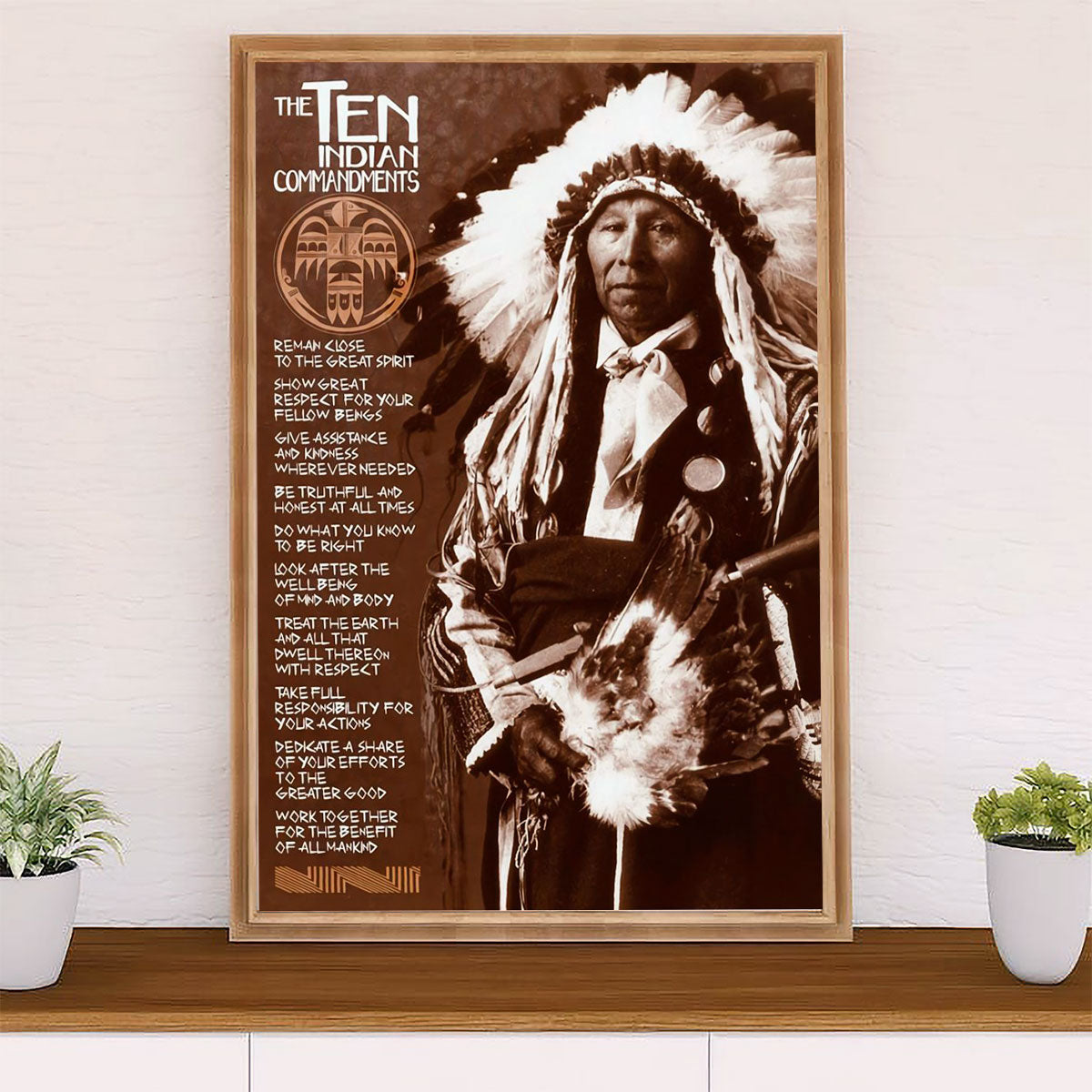 Native American Tribe Canvas Wall Art Prints | Ten Indian Commandments | Gift for American Indians
