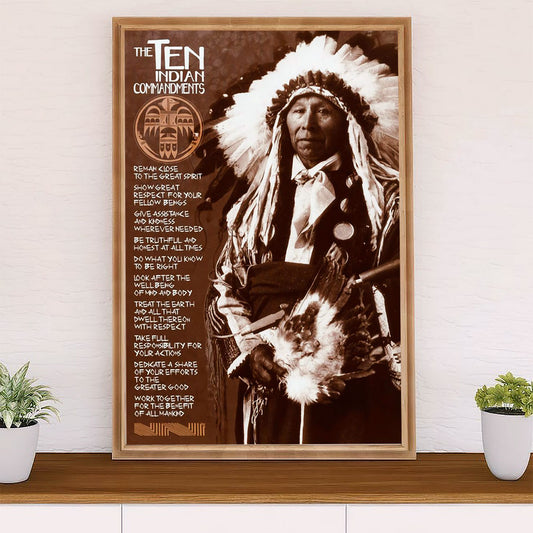 Native American Tribe Canvas Wall Art Prints | Ten Indian Commandments | Gift for American Indians