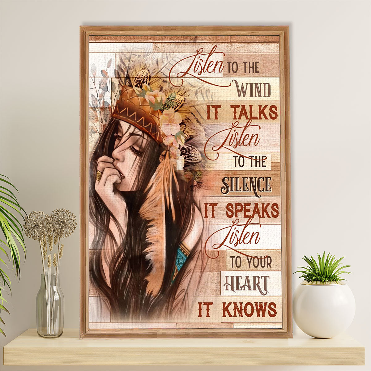 Native American Tribe Canvas Wall Art Prints | Listen To The Silence | Gift for American Indians