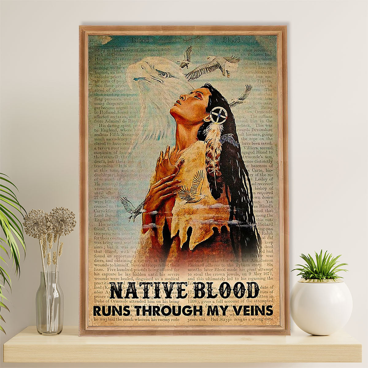 Native American Tribe Canvas Wall Art Prints | Native Blood Runs Through My Veins | Gift for American Indians
