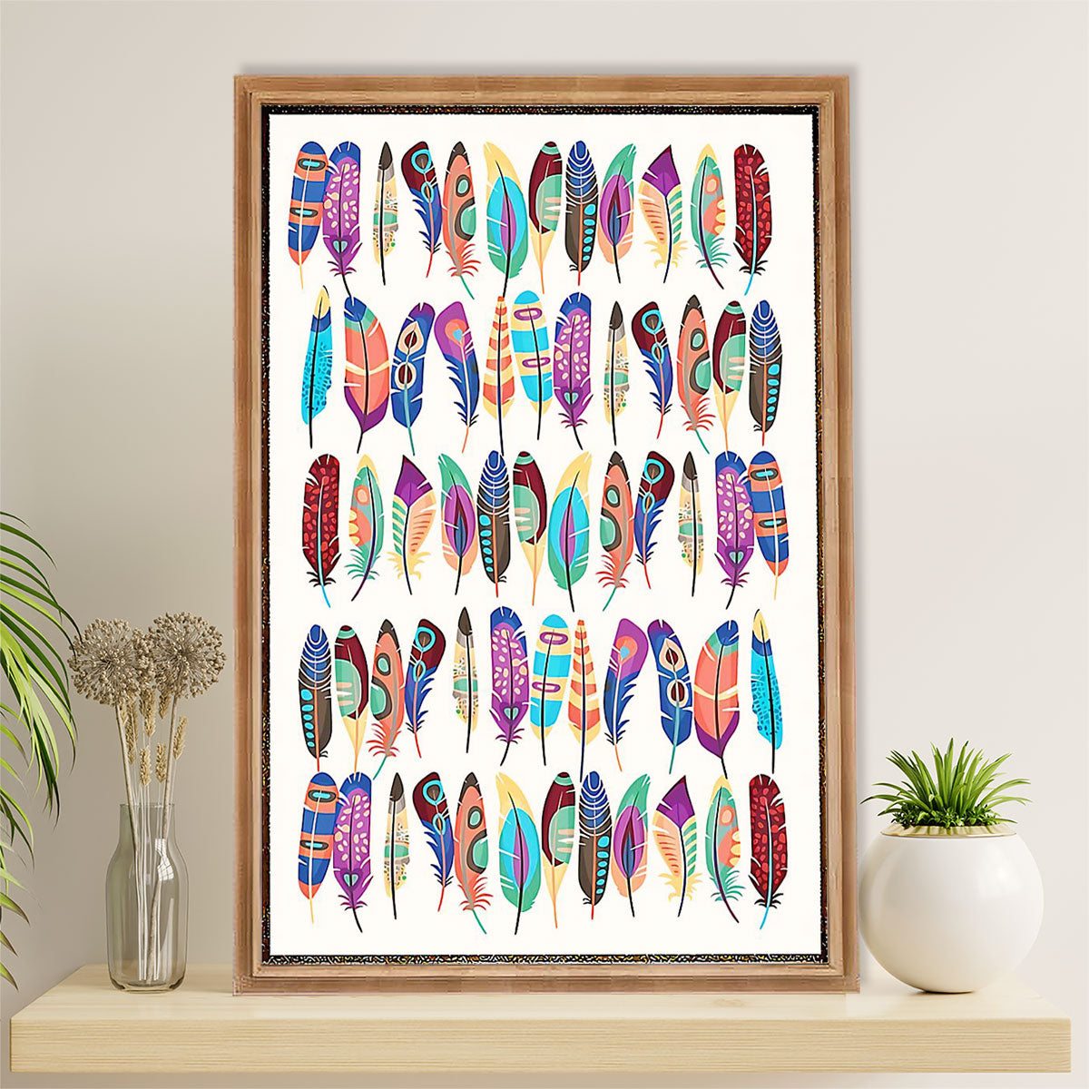 Native American Tribe Canvas Wall Art Prints | Color Feather | Gift for American Indians