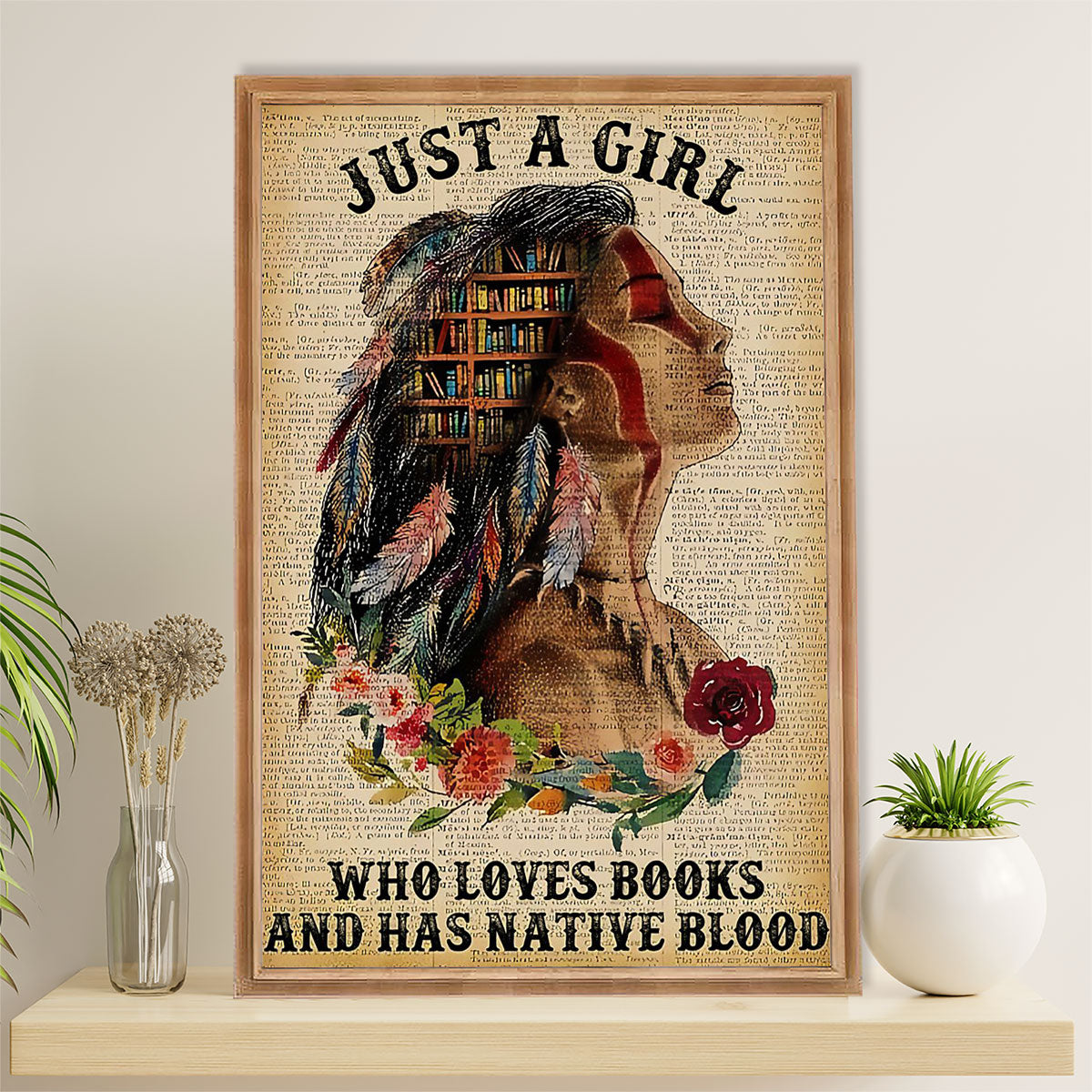 Native American Tribe Canvas Wall Art Prints | Native Girl Loves Books | Gift for American Indians
