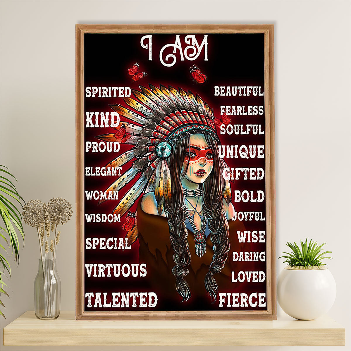 Native American Tribe Canvas Wall Art Prints | I Am Native Girl | Gift for American Indians