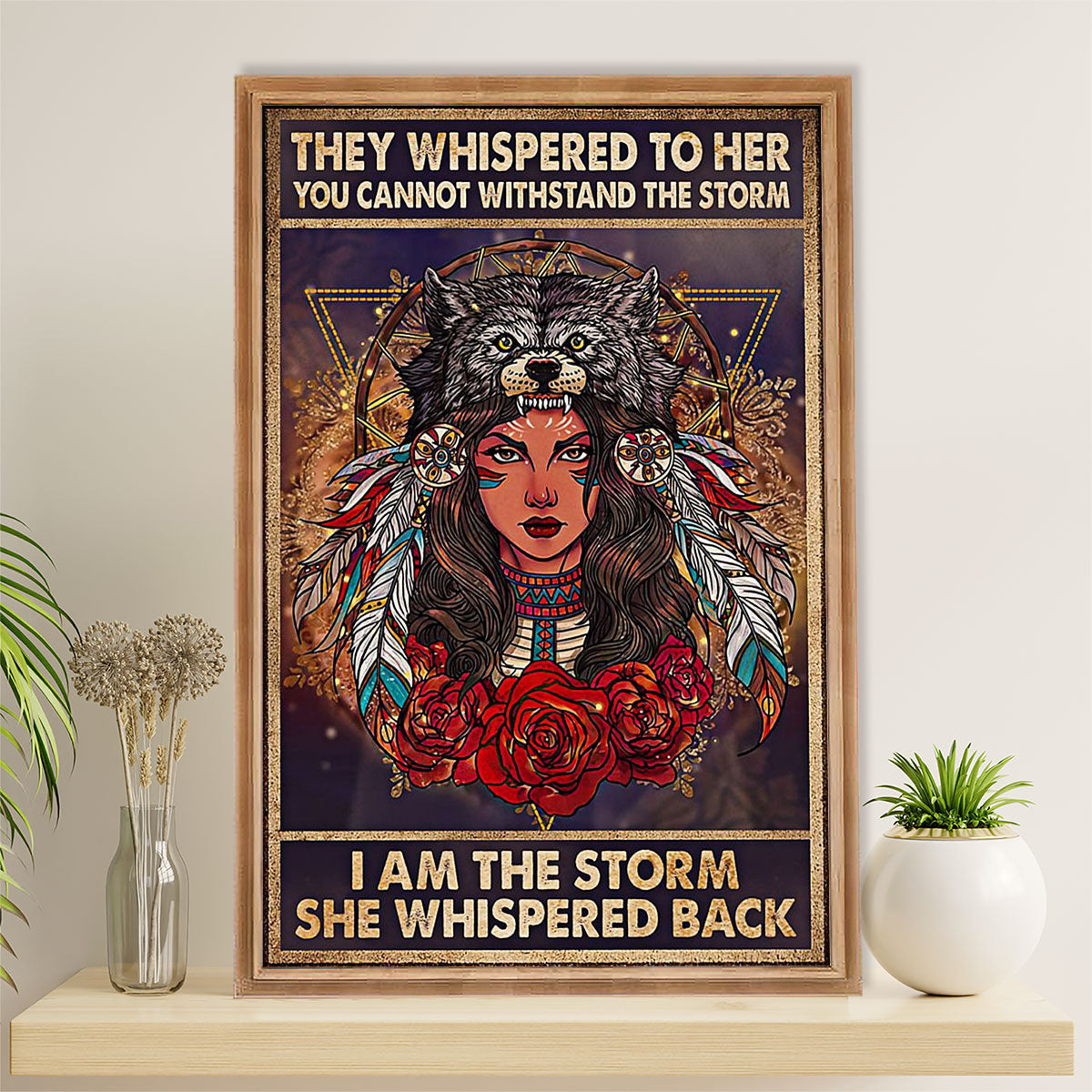 Native American Tribe Canvas Wall Art Prints | Native Woman I Am The Storm | Gift for American Indians