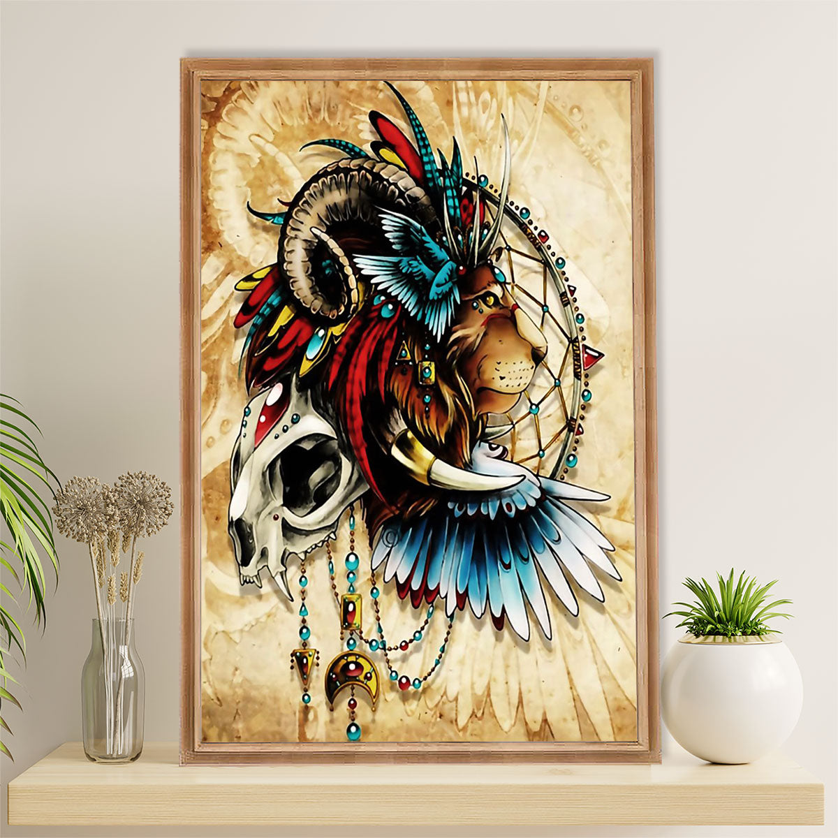 Native American Tribe Canvas Wall Art Prints | Native Lion | Gift for American Indians