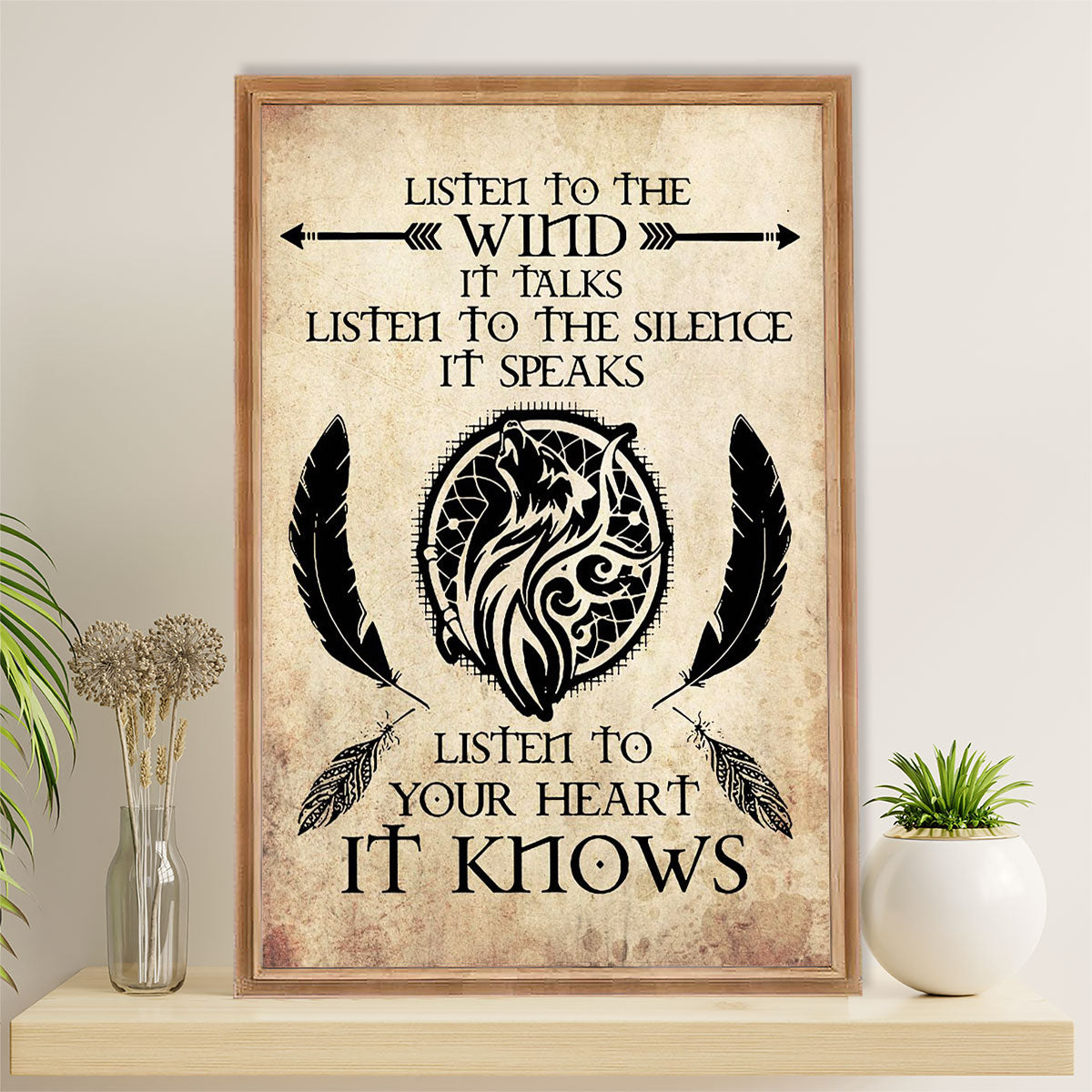 Native American Tribe Canvas Wall Art Prints | Listen To The Wind | Gift for American Indians