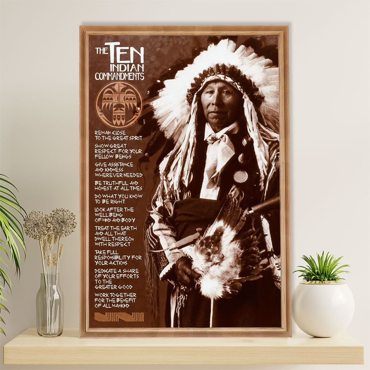 Native American Tribe Canvas Wall Art Prints | Ten Indian Commandments | Gift for American Indians