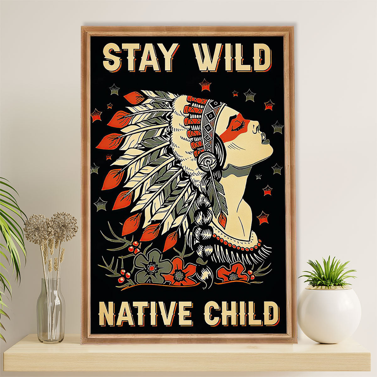 Native American Tribe Canvas Wall Art Prints | Stay Wild Native Child | Gift for American Indians