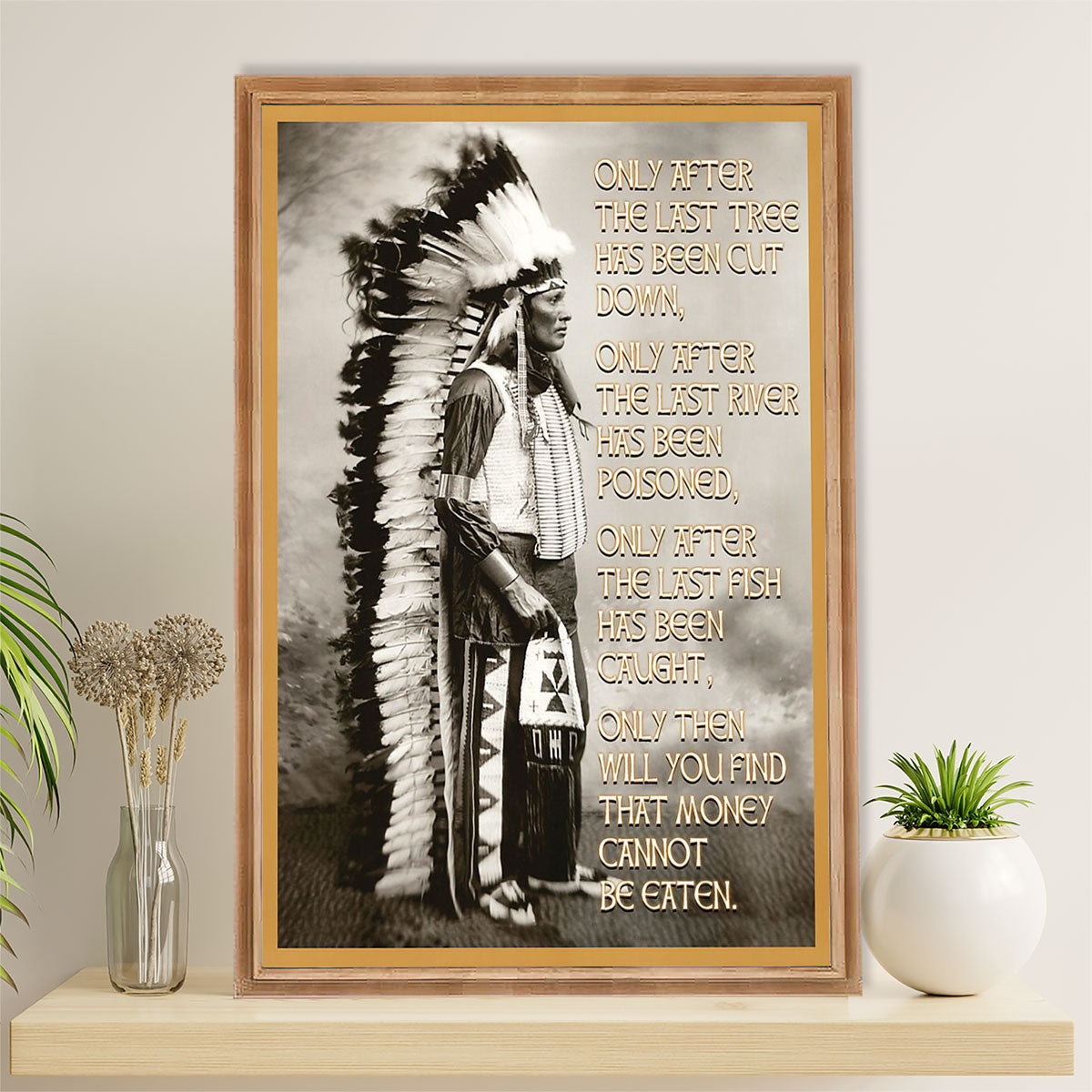 Native American Tribe Poster Prints | Old Man Headdress | Wall Art Gift for American Indians