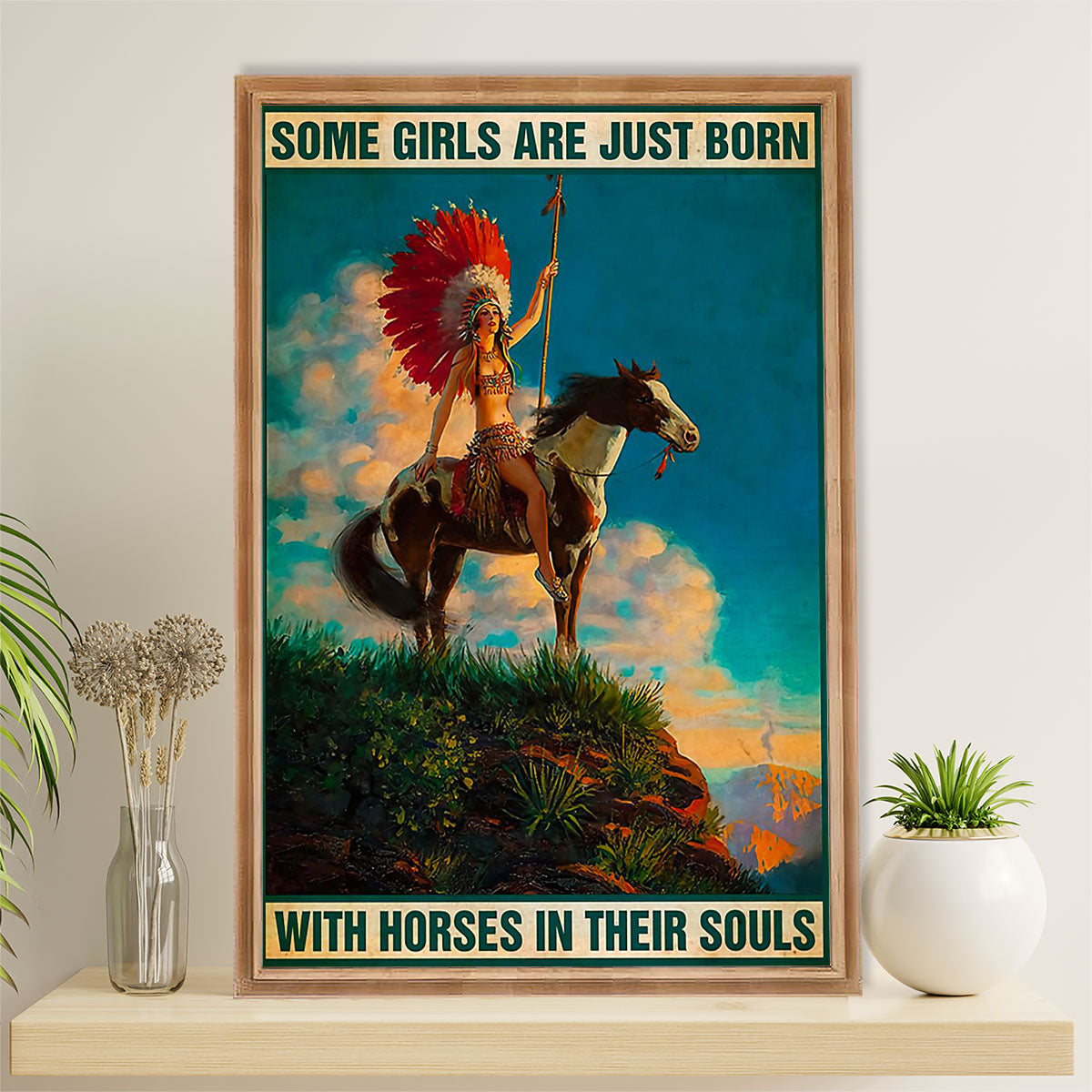 Native American Tribe Poster Prints | Native Girl & Horse | Wall Art Gift for American Indians