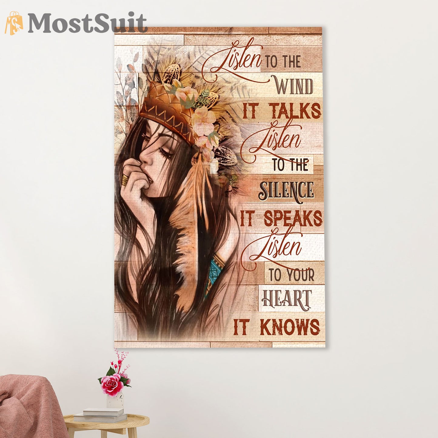 Native American Tribe Canvas Wall Art Prints | Listen To The Silence | Gift for American Indians