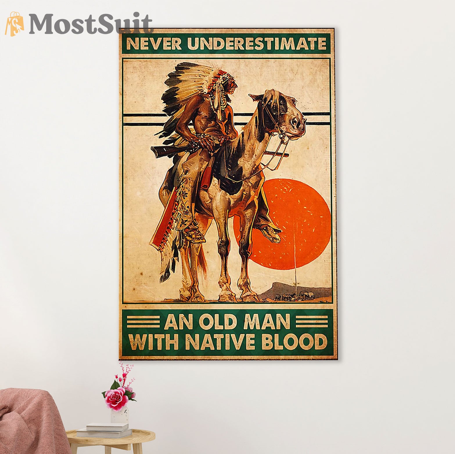 Native American Tribe Poster Prints | Old Man With Native Blood | Wall Art Gift for American Indians