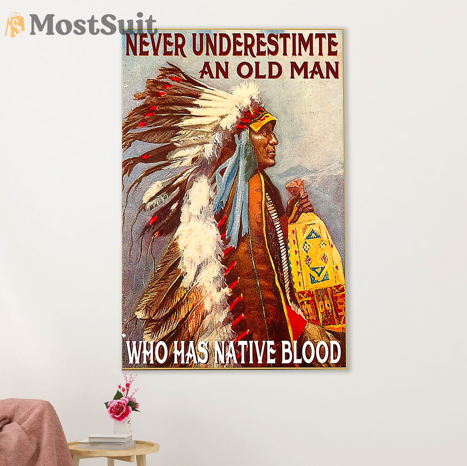 Native American Tribe Canvas Wall Art Prints | Old Man With Native Blood | Gift for American Indians
