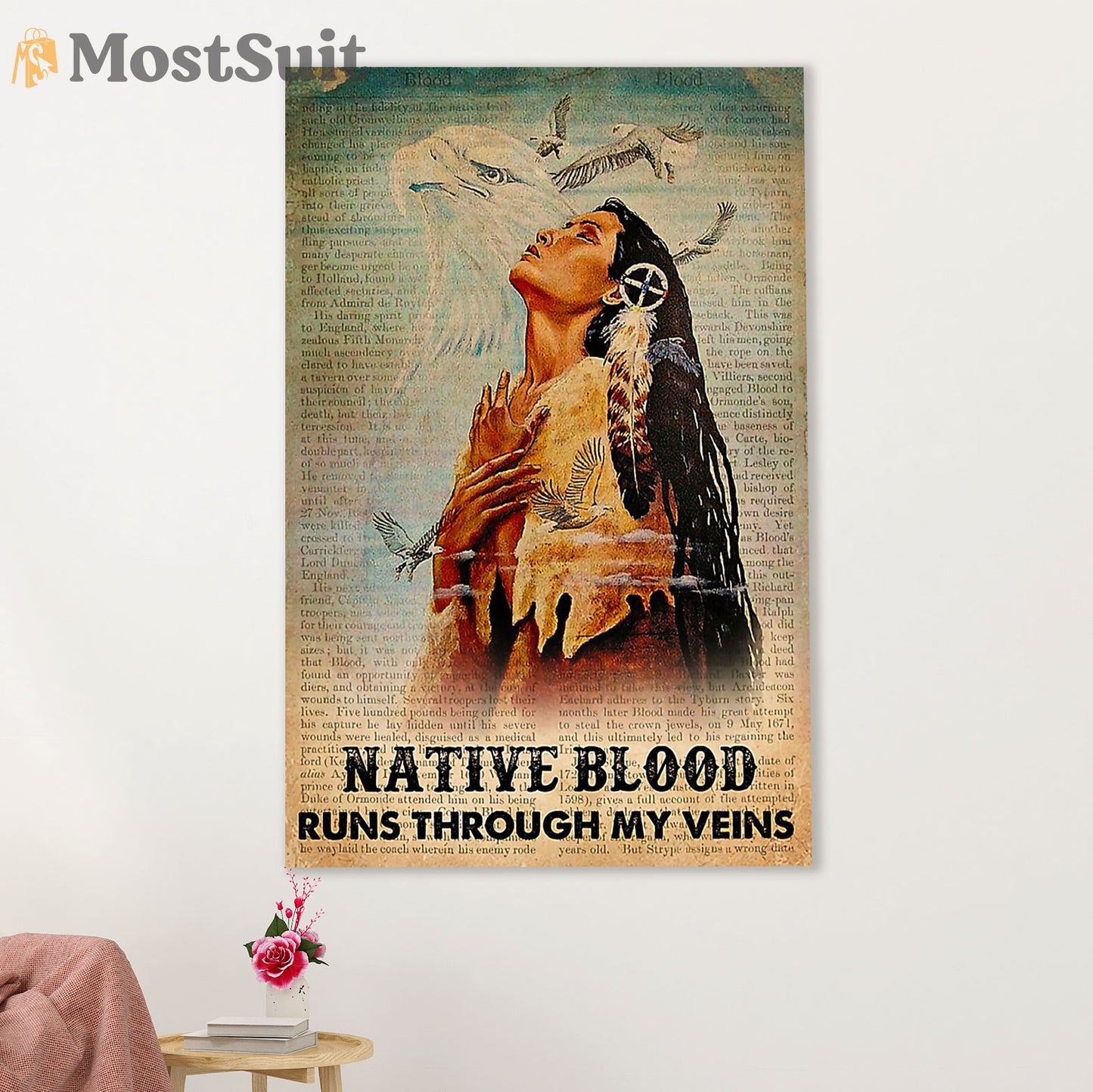 Native American Tribe Canvas Wall Art Prints | Native Blood Runs Through My Veins | Gift for American Indians
