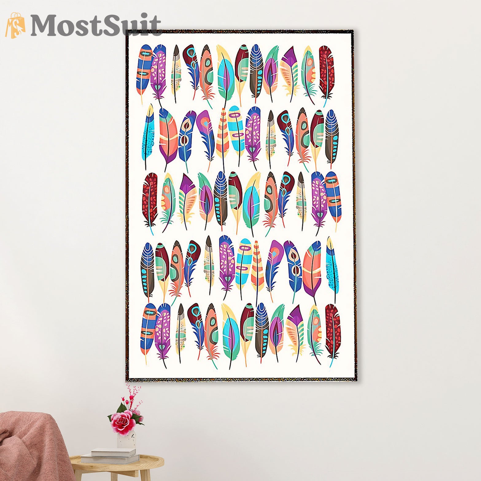 Native American Tribe Canvas Wall Art Prints | Color Feather | Gift for American Indians