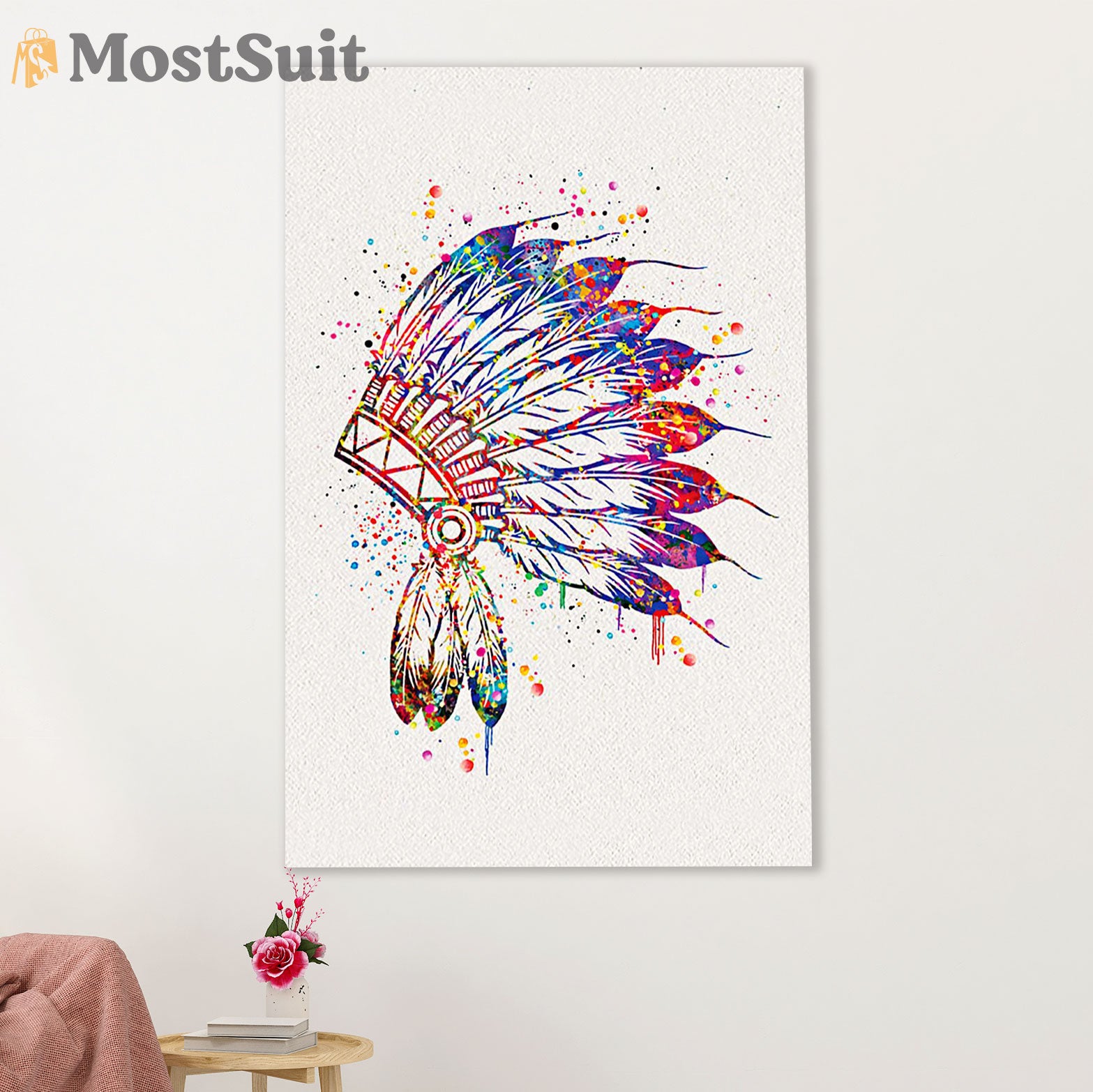 Native American Tribe Canvas Wall Art Prints | Colorful Headband | Gift for American Indians