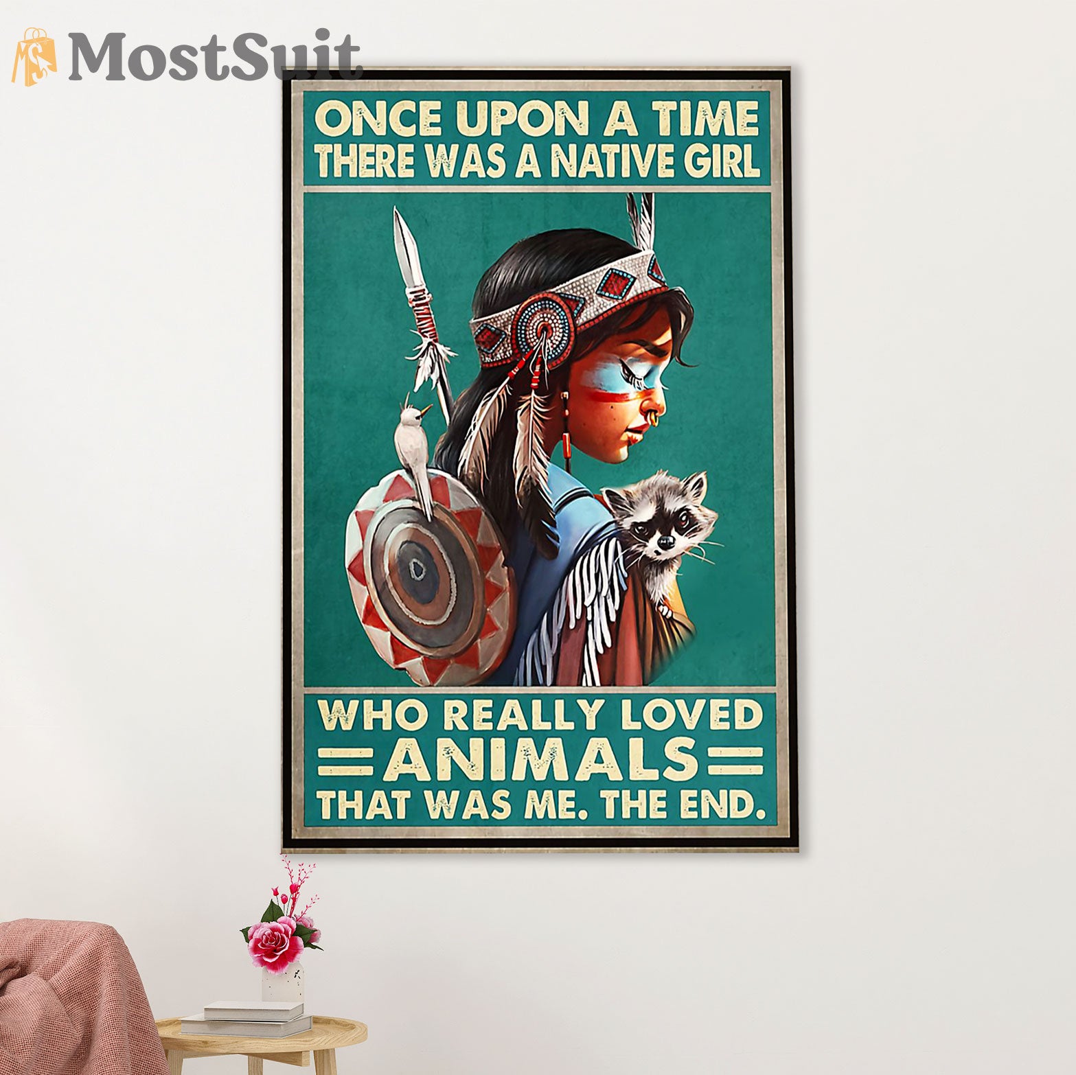 Native American Tribe Poster Prints | Native Girl Loves Animals | Wall Art Gift for American Indians