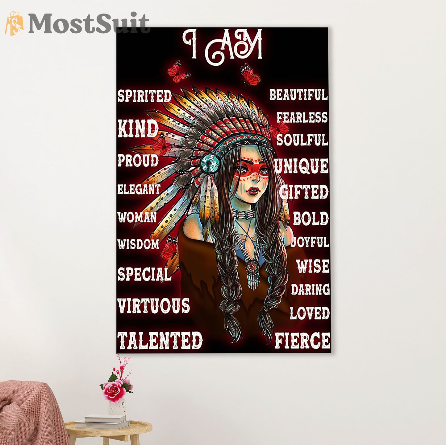 Native American Tribe Canvas Wall Art Prints | I Am Native Girl | Gift for American Indians