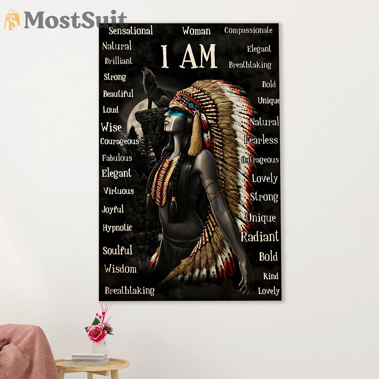 Native American Tribe Canvas Wall Art Prints | I Am Native Woman | Gift for American Indians
