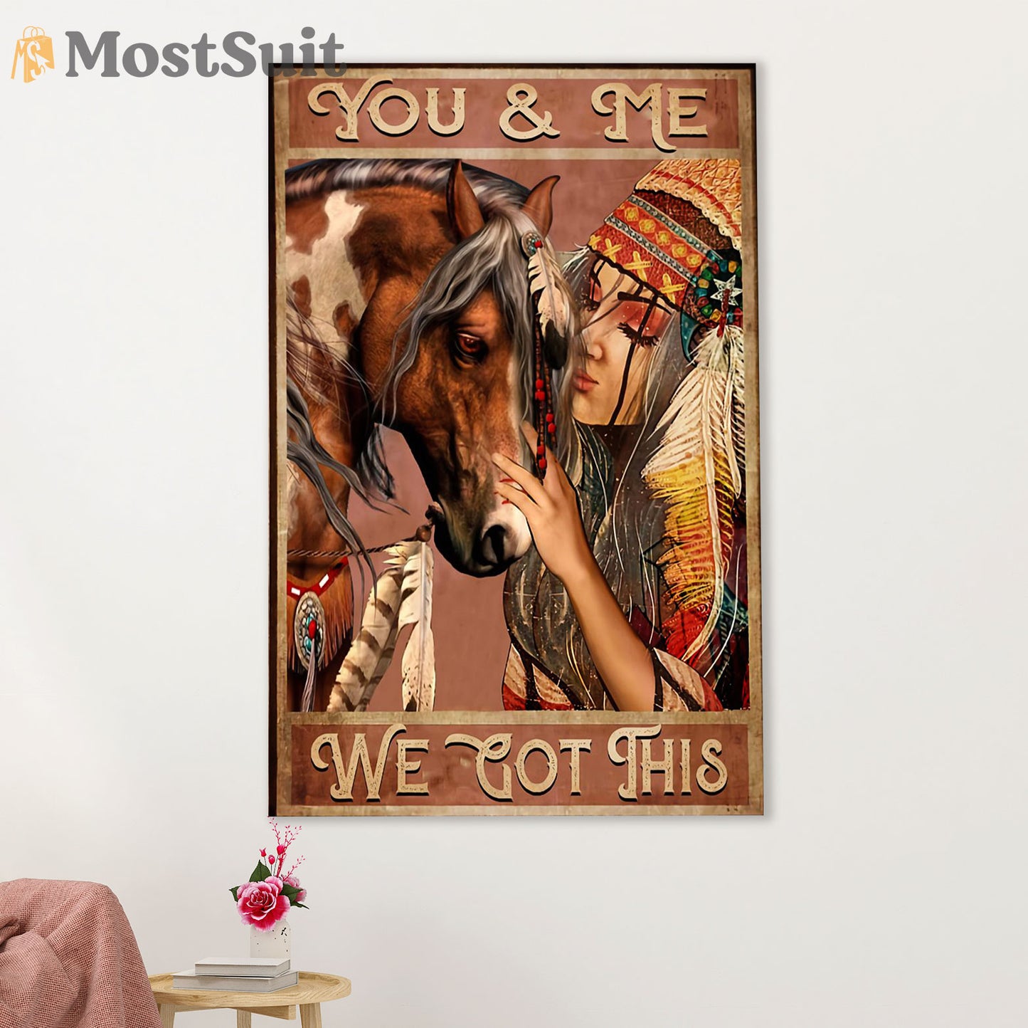 Native American Tribe Poster Prints | Native Girl & Horse | Wall Art Gift for American Indians