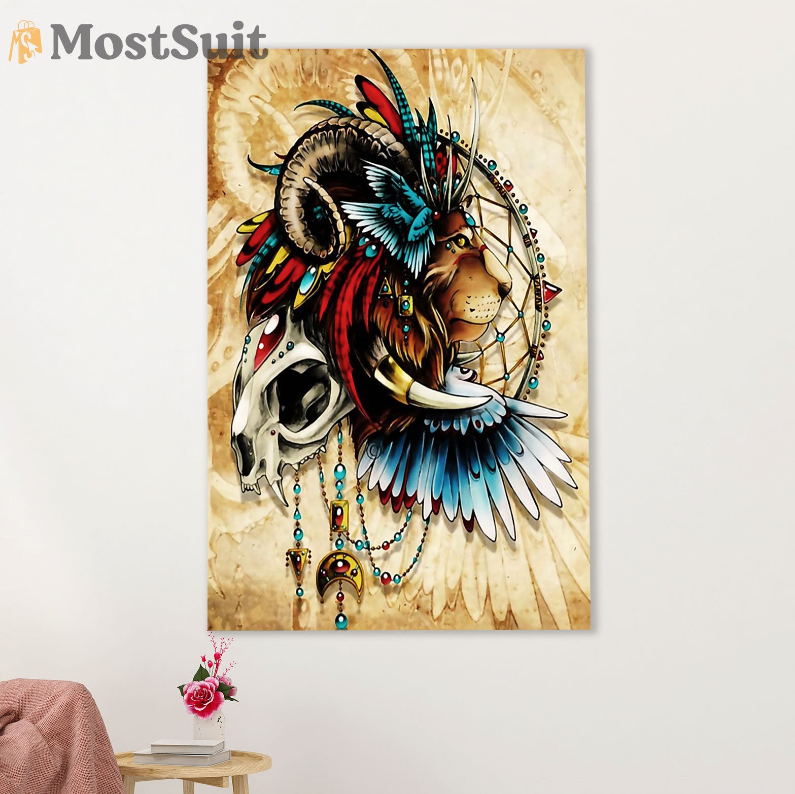 Native American Tribe Canvas Wall Art Prints | Native Lion | Gift for American Indians