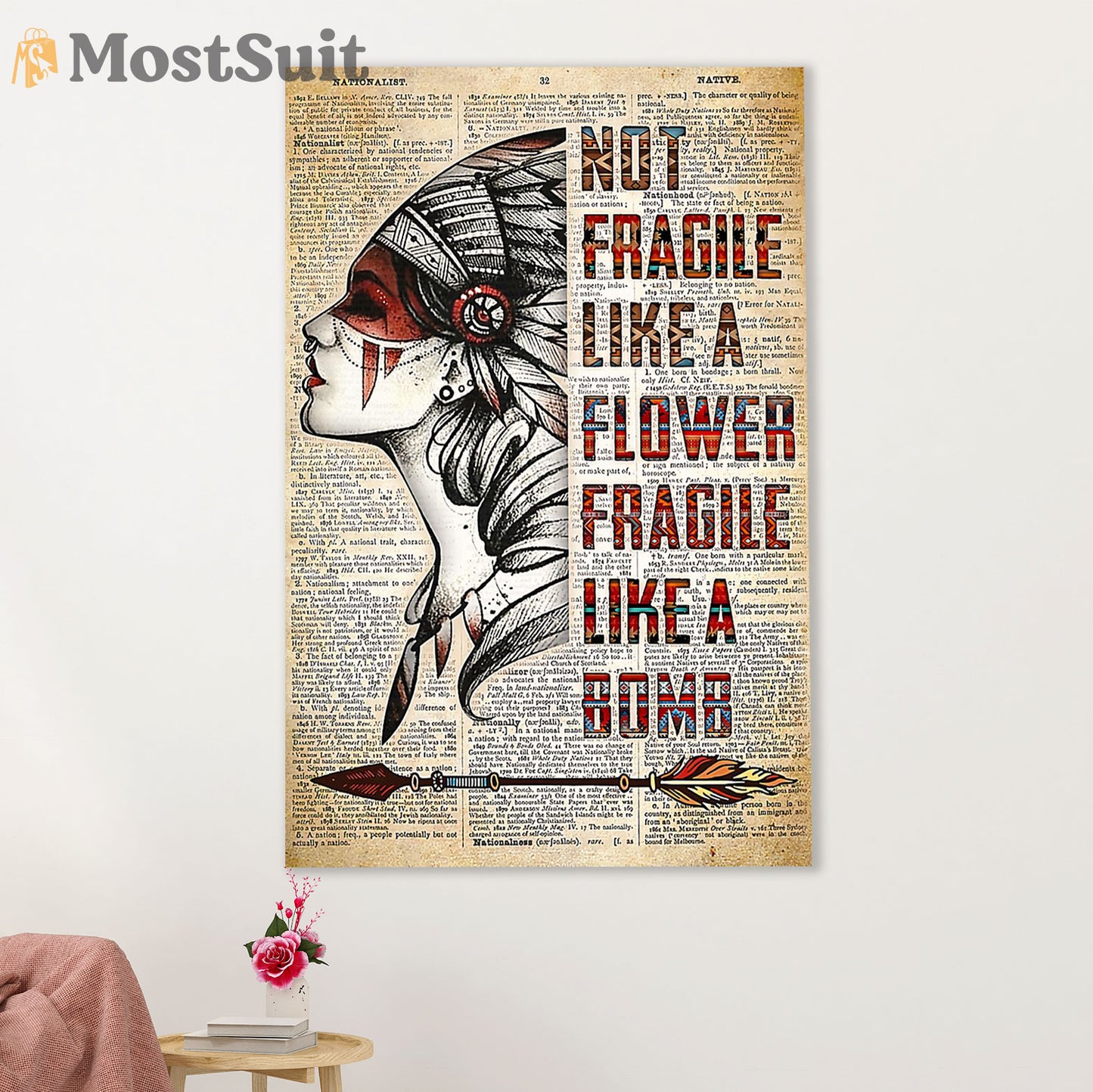Native American Tribe Canvas Wall Art Prints | Like A Flower Fragile | Gift for American Indians