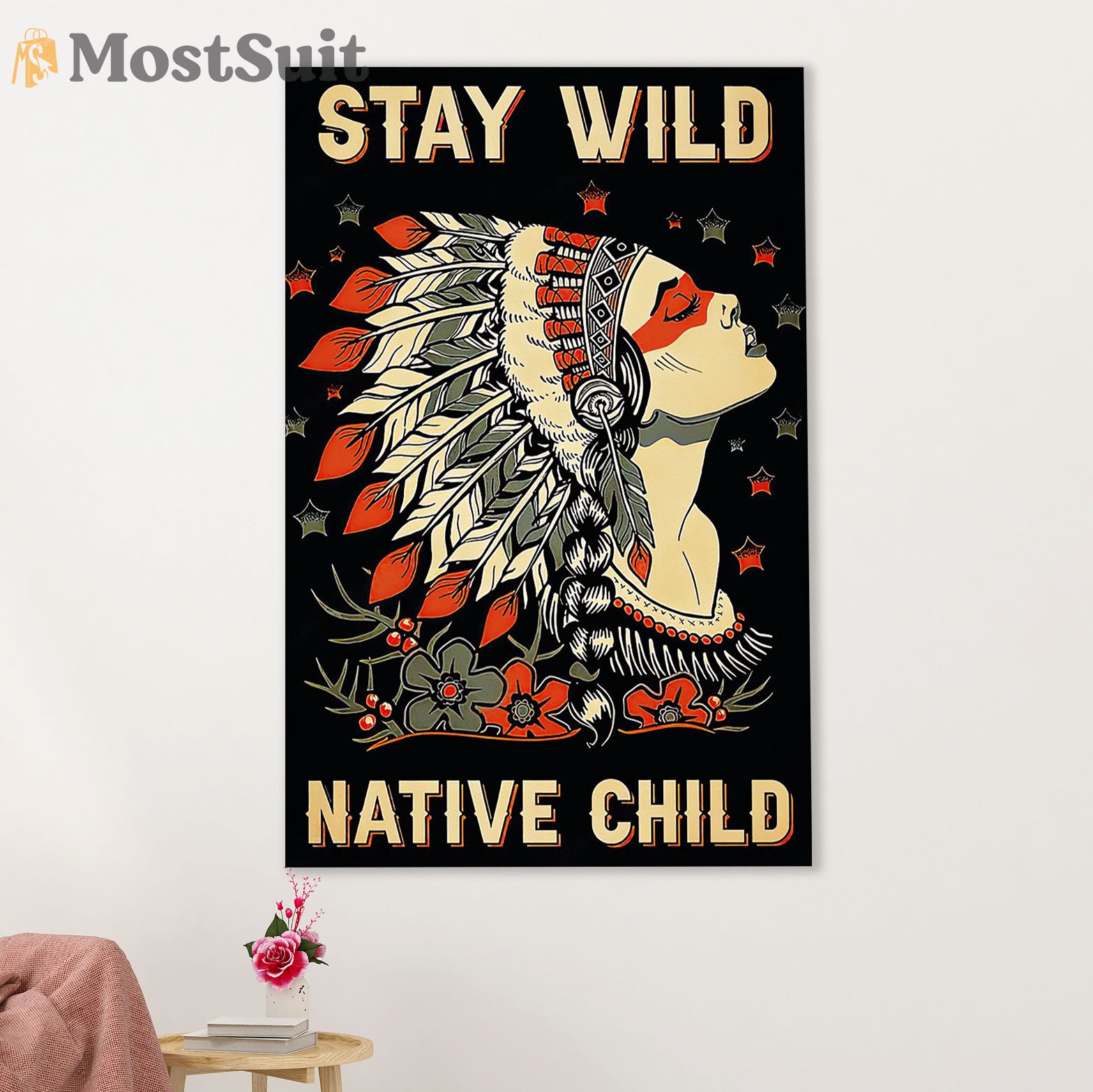 Native American Tribe Canvas Wall Art Prints | Stay Wild Native Child | Gift for American Indians