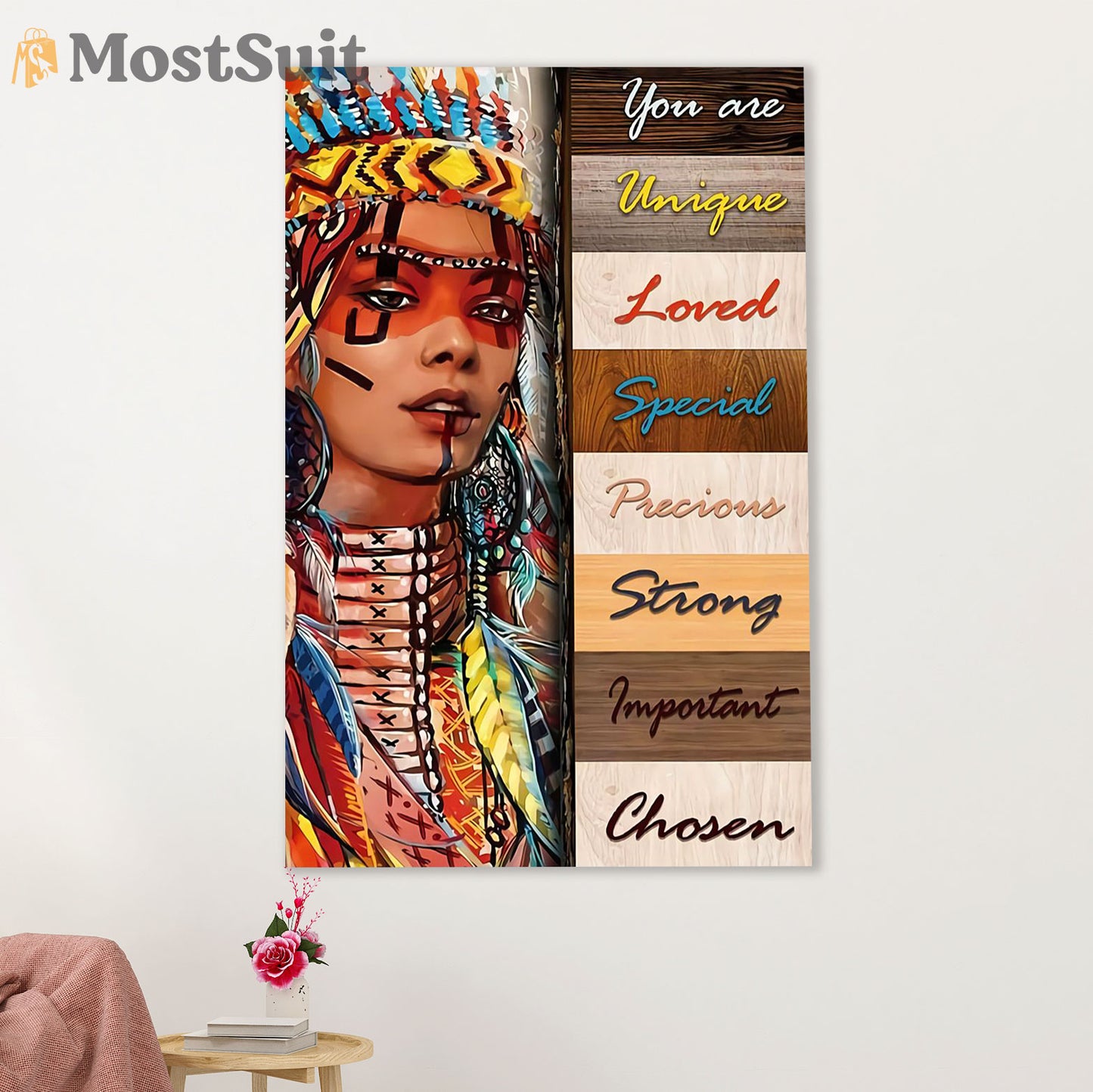 Native American Tribe Canvas Wall Art Prints | Native Girl You Are Unique | Gift for American Indians