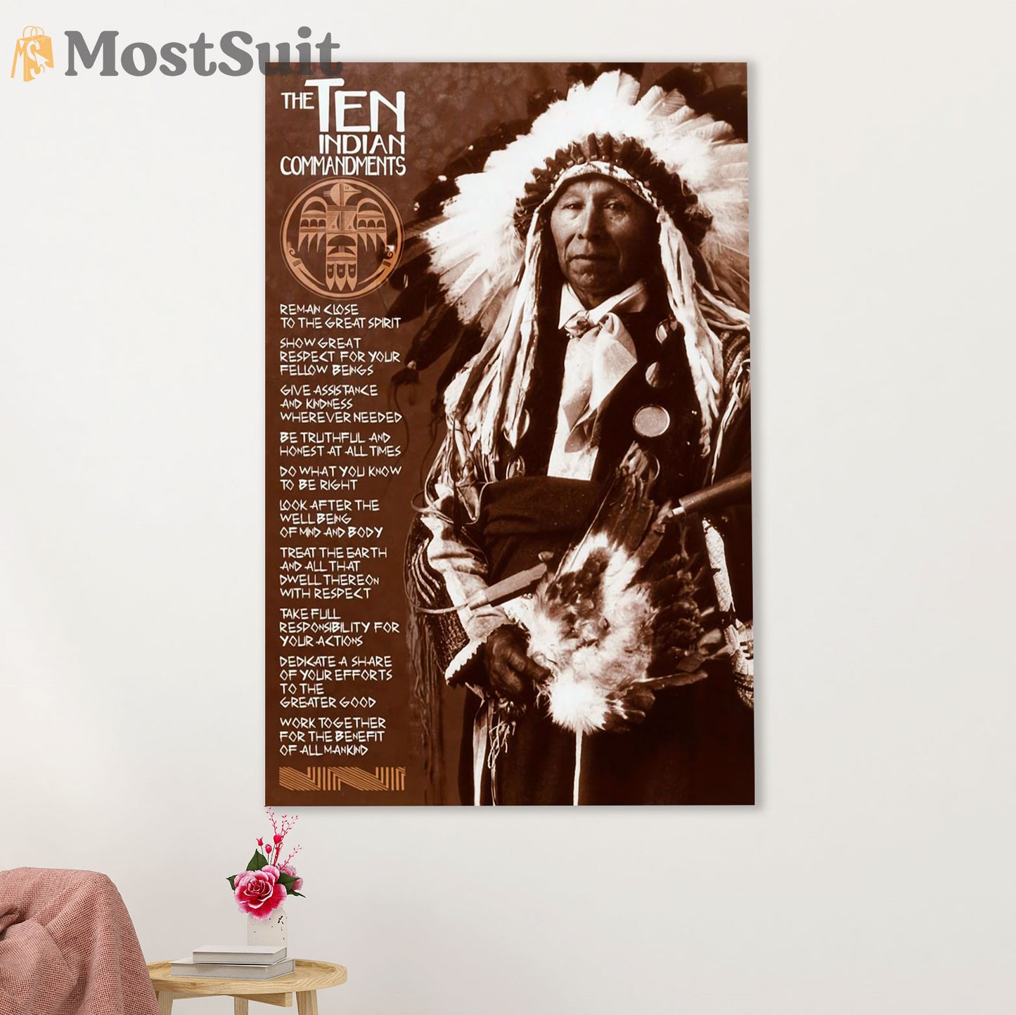 Native American Tribe Canvas Wall Art Prints | Ten Indian Commandments | Gift for American Indians