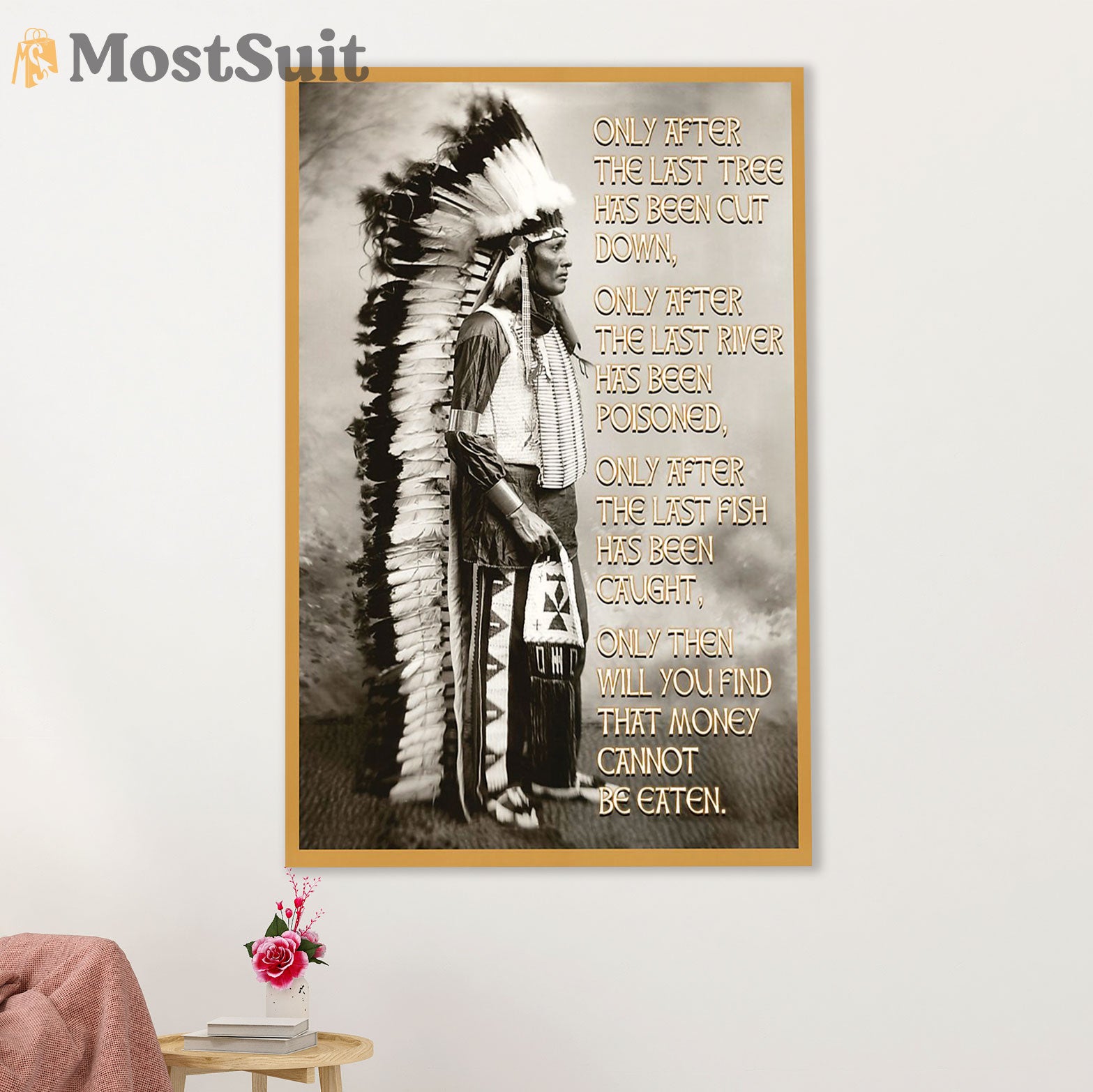 Native American Tribe Poster Prints | Old Man Headdress | Wall Art Gift for American Indians