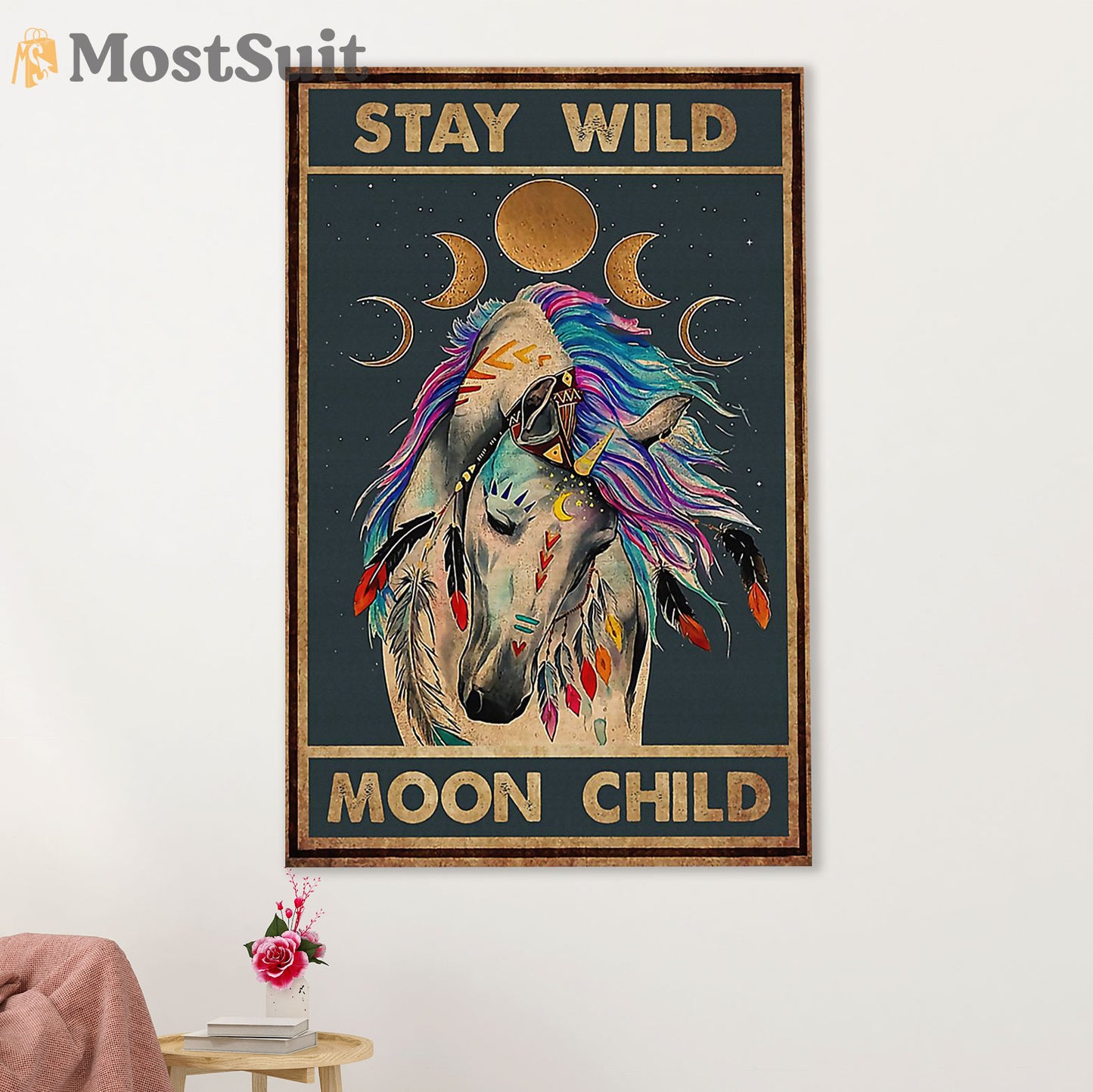 Native American Tribe Canvas Wall Art Prints | Stay Wild Moon Child | Gift for American Indians