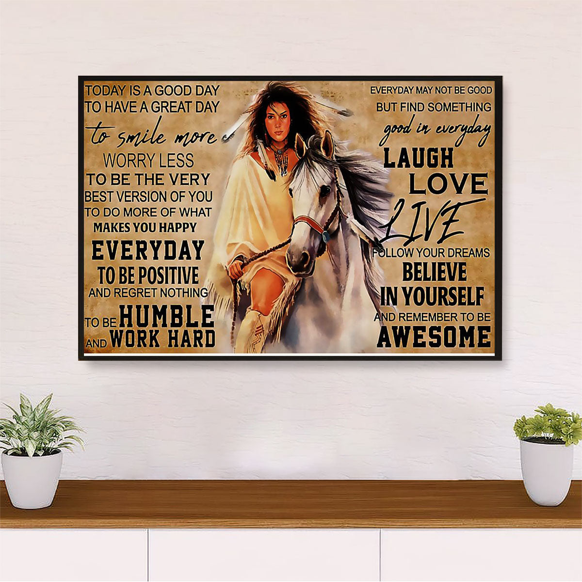 Native American Tribe Canvas Wall Art Prints | Native Girl Laugh Love Live |Gift for American Indians