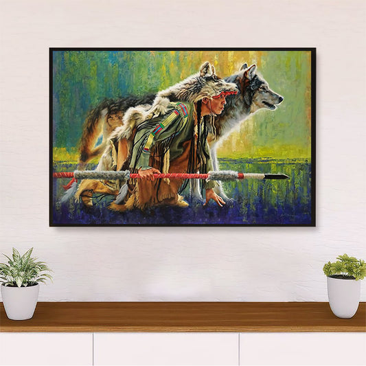 Native American Tribe Canvas Wall Art Prints | Native People & Wolf |Gift for American Indians