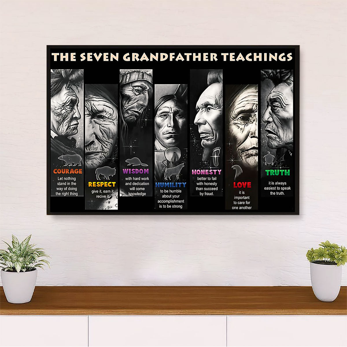 Native American Tribe Canvas Wall Art Prints | Seven Grandfather Teachings |Gift for American Indians