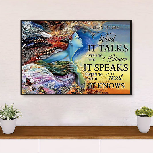 Native American Tribe Canvas Wall Art Prints | Native Girl Listens To The Wind |Gift for American Indians