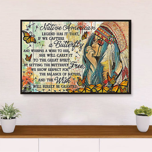 Native American Tribe Canvas Wall Art Prints | Native Girl & Butterfly |Gift for American Indians