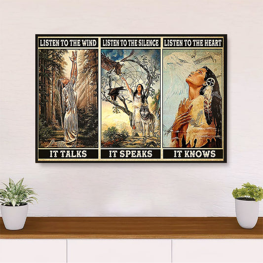 Native American Tribe Canvas Wall Art Prints | Native Girl & Wolf |Gift for American Indians