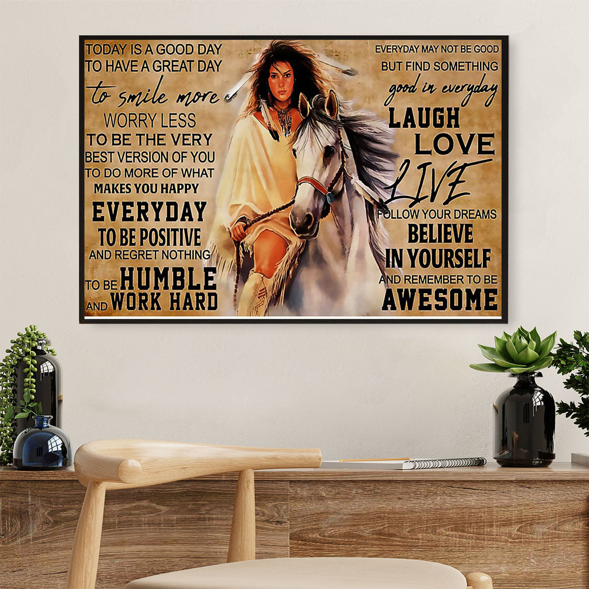 Native American Tribe Canvas Wall Art Prints | Native Girl Laugh Love Live |Gift for American Indians