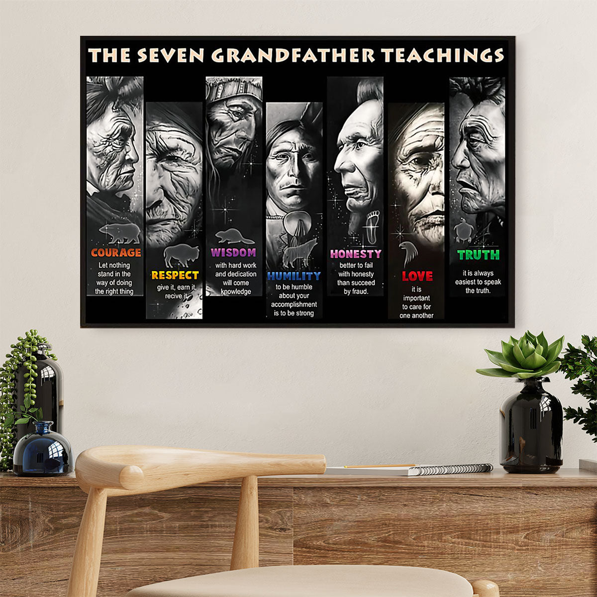 Native American Tribe Canvas Wall Art Prints | Seven Grandfather Teachings |Gift for American Indians