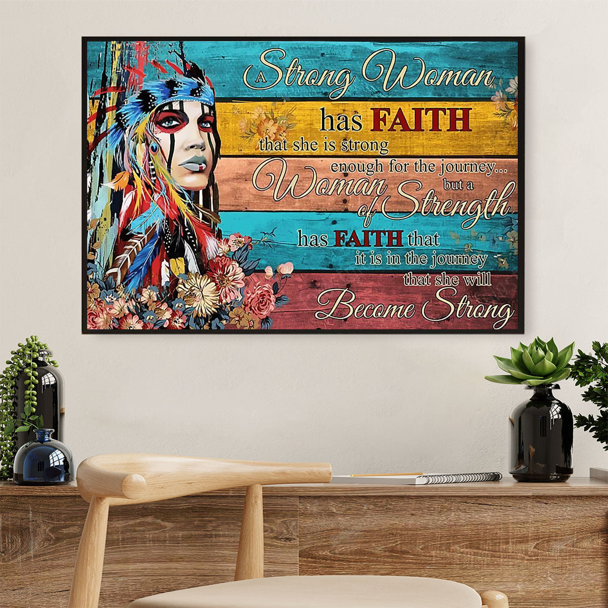 Native American Tribe Canvas Wall Art Prints | Strong Native Woman |Gift for American Indians