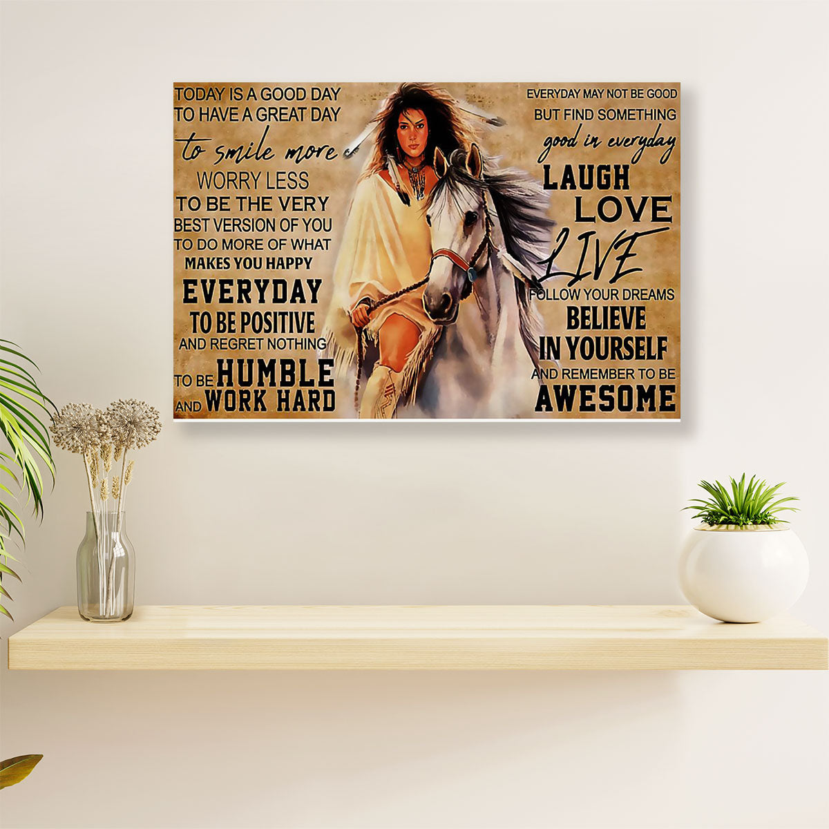 Native American Tribe Canvas Wall Art Prints | Native Girl Laugh Love Live |Gift for American Indians